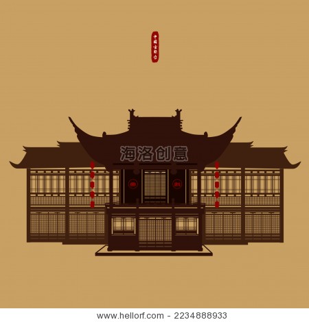中国古典建筑江南戏台 戏楼 风景剪影矢量