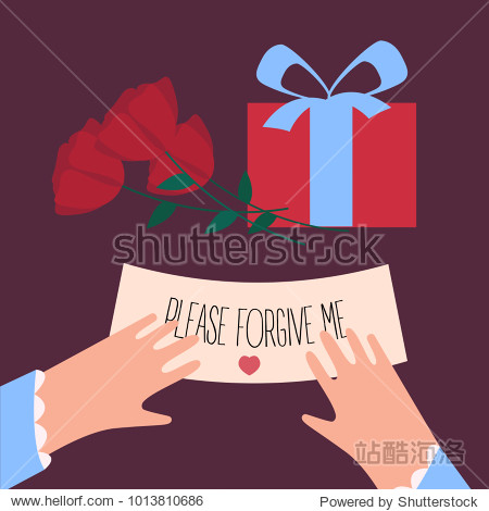 roses and surprise gift box. female with letter.