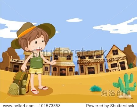 illustration of boy in wild west town