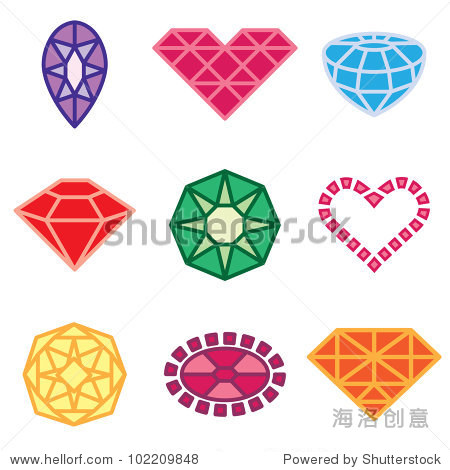 jewels and diamonds icons vector set