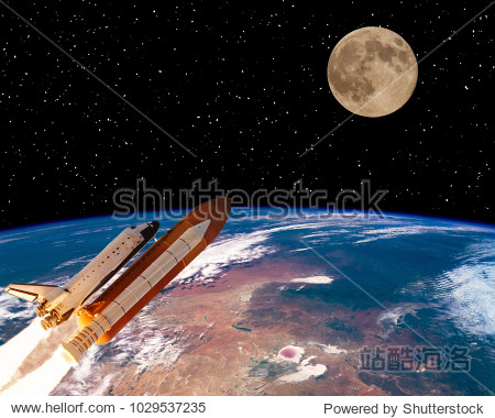 rocket from earth flying to the moon. space mission.