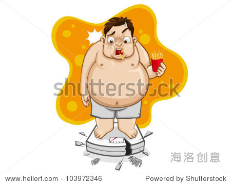 vector illustration man fat over weight fat french fries