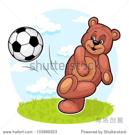 vector illustration of teddy bear is kicking a soccer ball up