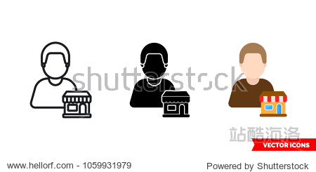 seller vendor icon of 3 types: color black and white outline.