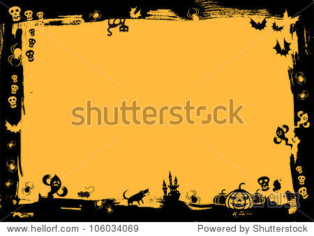 万圣节在黄色背景黑色边框-背景\/素材,假期-海