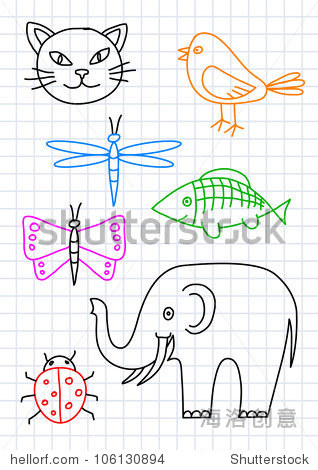 drawings of animals on squared paper