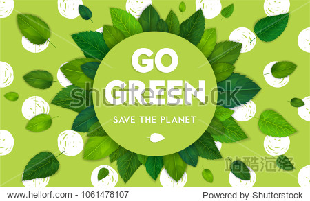 Ecology theme Happy Earth Day flyer template with lettering. Bright fresh green leaves concept. Poster card label banner design. Bright and stylish geometrical background. Vector illustration EPS10