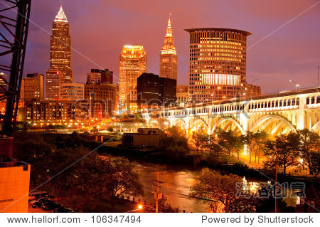 a view of the cleveland skyline at night