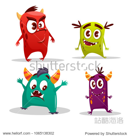 vector cartoon cute monster set. funny fantastic