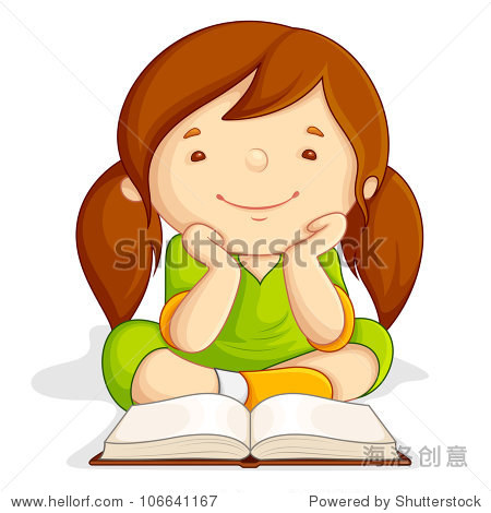 vector illustration of girl reading open book sitting on floor