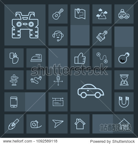modern simple dark vector icon set with phone estate quad