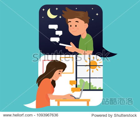 vector illustration couple boy and girl have long distance