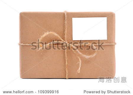 a parcel wrapped in brown paper and tied with rough twine and