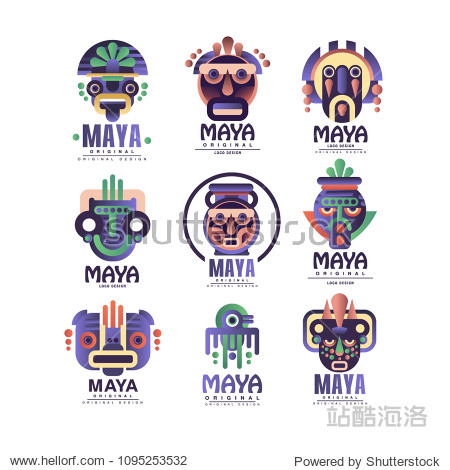maya logo original design set emblems with ethnic