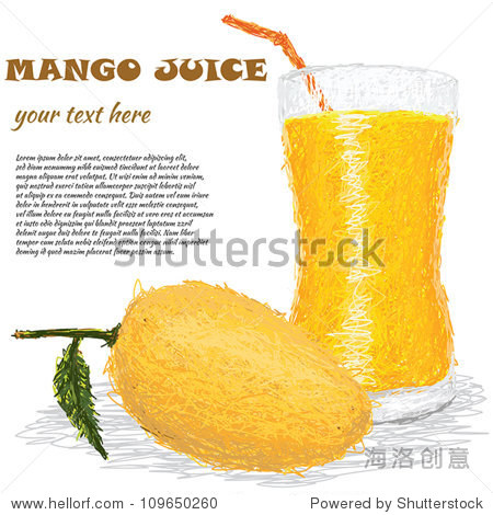 特写说明新鲜的芒果水果和芒果汁孤立在白色背