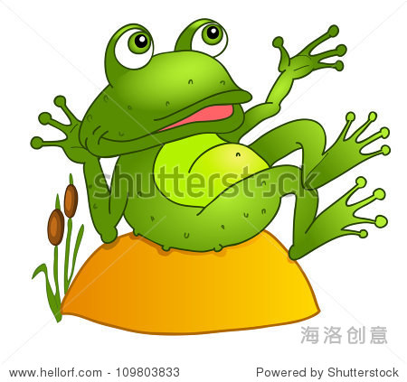 cartoon frog lying on a rock