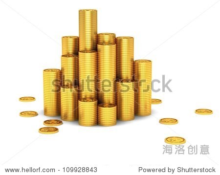stacks of gold coins and dollar signs on white background - 站酷