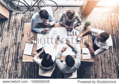 top view of young modern people in smart casual wear working
