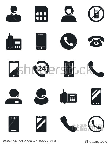 set of vector isolated black icon - phone vector