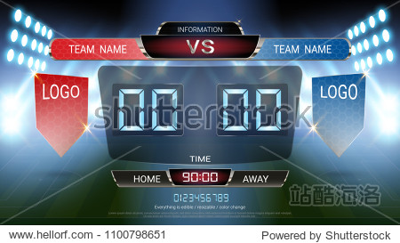digital timing scoreboard football match team a vs team b