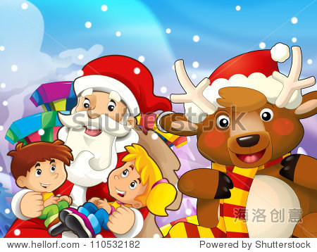 santa claus with kids and presents - gifts - fun and happiness