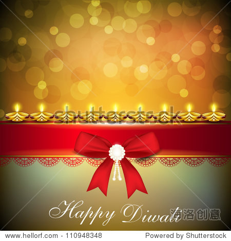 beautiful illuminating diya background with red ribbon for hindu
