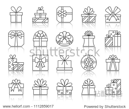 gift thin line icons set. outline web sign kit of box.