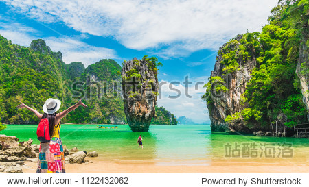 landscape with traveler woman look and joy view james bond