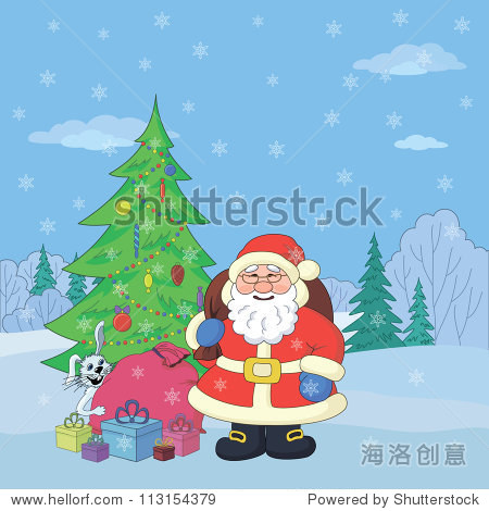 christmas holiday cartoon: santa claus with gifts