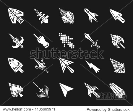 mouse cursor silhouette icons set. isolated web
