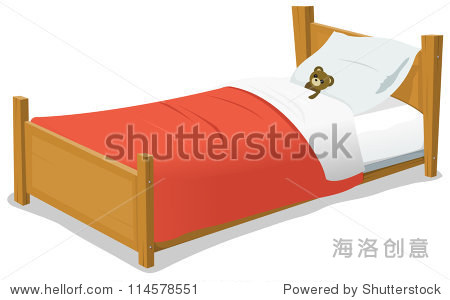 cartoon bed with teddy bear/ illustration of a cartoon wooden