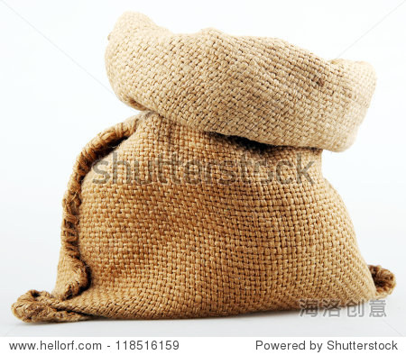 empty burlap sack isolated on white background