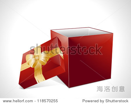 red christmas gift box background with gold ribbon and ow