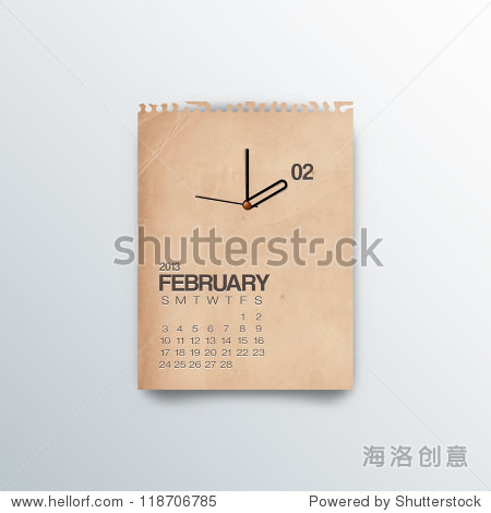 2013 calendar old note paper february clock design vector
