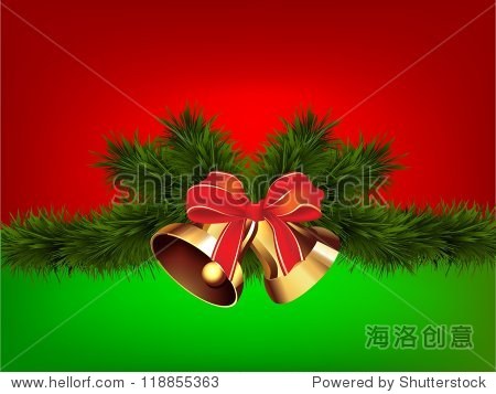 christmas bells on red green background/christmas bells
