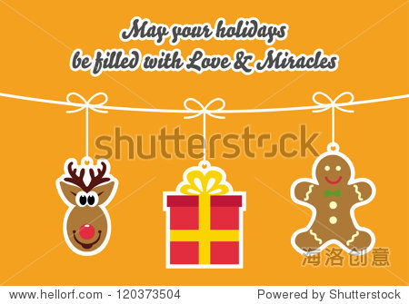 christmas card with 3 hanged ornaments - santa claus christmas