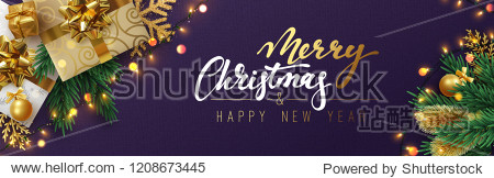 christmas banner xmas sparkling lights garland with gifts box