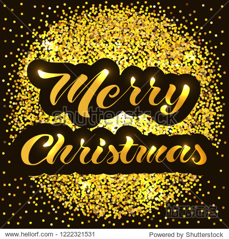 with golden glitter lettering merry christmas on black bacground