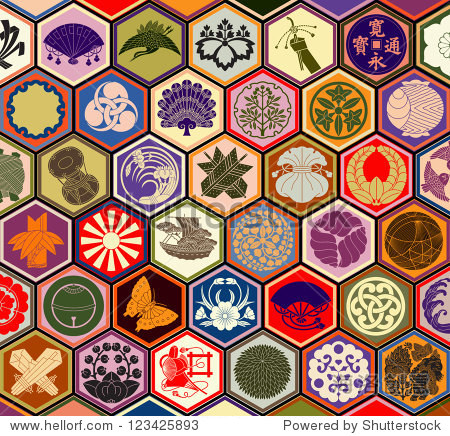传统的日本家徽六角网格布局 - 符号\/标志,其它