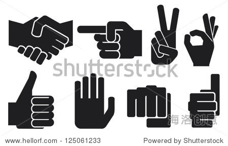 human hand sign collection (finger pointing thumbs up like
