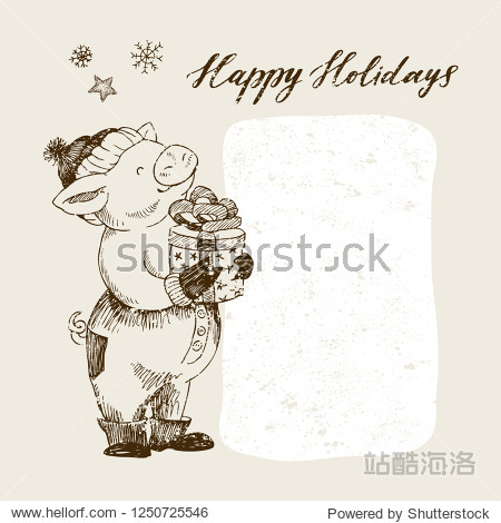 happy new year and merry christmas greeting card.