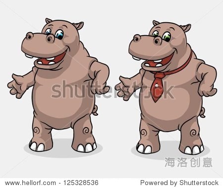 vector illustration of hippo with and without tie.