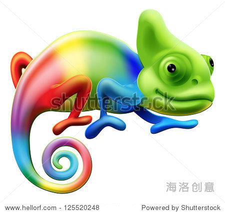 一个卡通彩虹颜色的变色龙-动物\/野生生物,其它