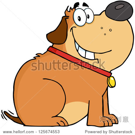 happy fat dog cartoon mascot character. raster illustration.