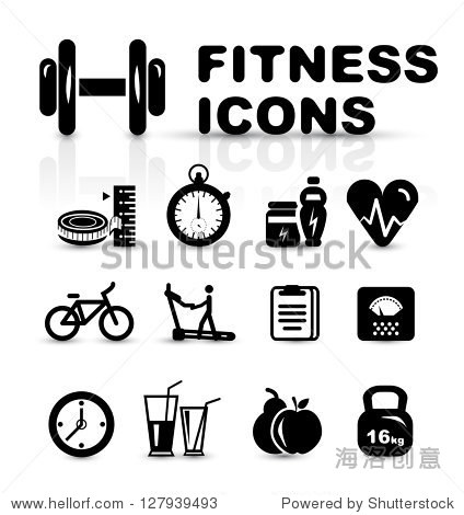 black fitness icon set isolated on white - 站酷 -