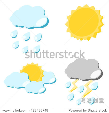 weather icon sun cloud rain and lighting concept illustration