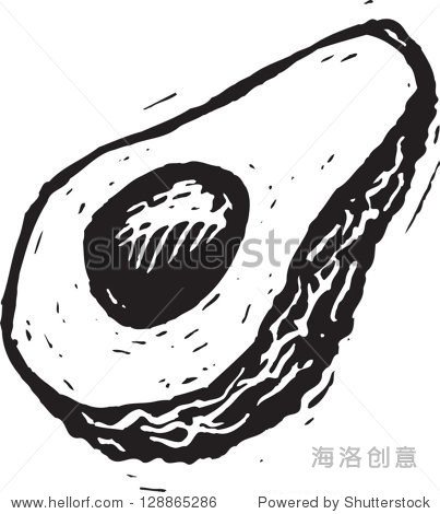 black and white vector illustration of an avocado