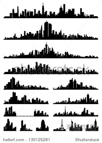 详细的城市天际线轮廓-建筑物\/地标,工业-海洛