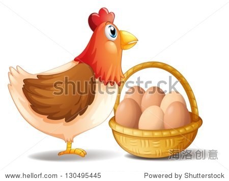 illustration of the mother hen and a basket of eggs on a white