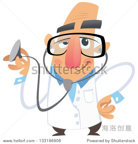 a cartoon man doctor smiling while examining using his